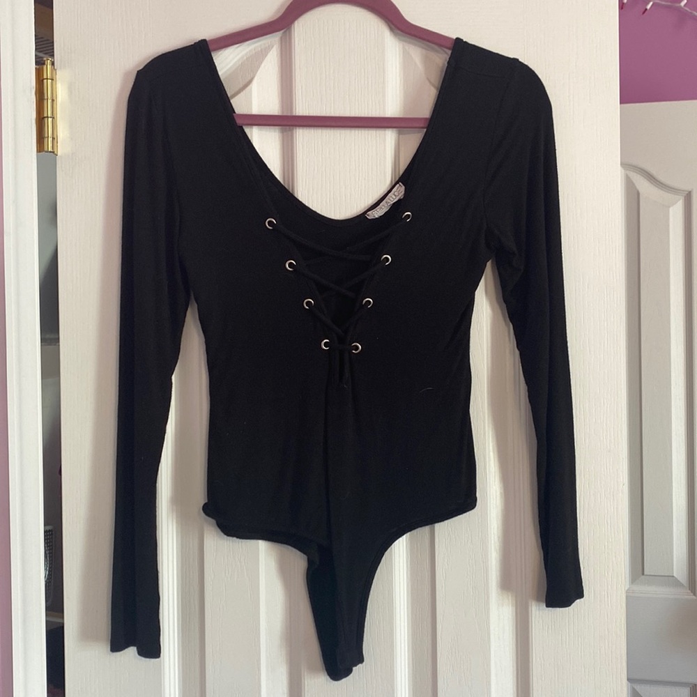 Black lace up bodysuit